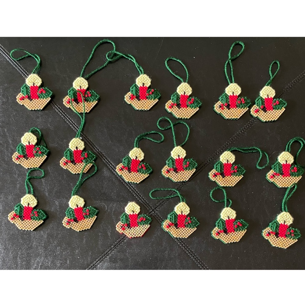 Homemade Needle Point Petit Point Ornament Candles